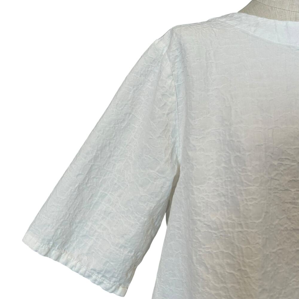 White Textured Henley Cotton Linen Boxy Oversized Top Cottagecore XL - Picture 10 of 14